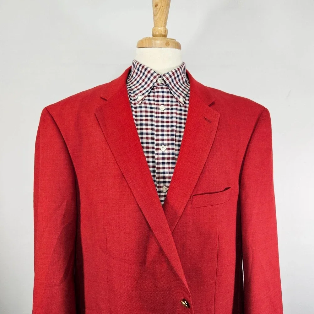 Stafford Essentials Men's Sport Coat Blazer Solid Red Wool Polyester Size 52L